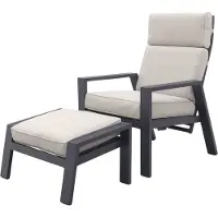 Garden Impressions Max loungestoel + voetenbank - Carbon black/Sand