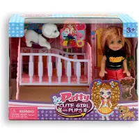 Jonotoys popje Patty 12 cm met bed en hond 8409