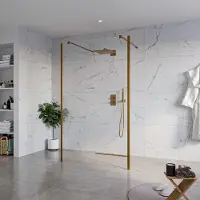 FortiFura Galeria Vrijstaande Inloopdouche - 120x200cm - Helder - antikalk - 8mm veiligheidsglas - 2 zijwanden 30cm - wandsteunen en hoekprofielen - Geborsteld koper PVD (Koper) SW927772