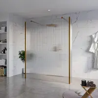 FortiFura Galeria Vrijstaande Inloopdouche - 160x200cm - Helder geribbeld - antikalk - 8mm veiligheidsglas - 2 zijwanden 40cm - wandsteunen en hoekprofielen - Geborsteld koper PVD (Koper) SW927772