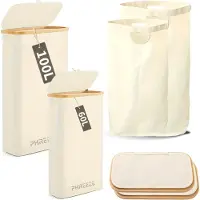 Phreeze Wasmanden Set - 60L + 100L - 2 Stuks - Wasmand met Deksel - Wassorteerder - Opbergmand - Mand Vuile Was - Beige
