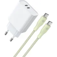 Phreeze Dubbele usb C Oplader + usb C Kabel Groen - Snellader met 2 usb C Poorten - Super Fast Charger S26 S25 S24 S23 S22 S21 S20 S10 A57 A56 A55 A54 A53 - Usb C Adapter 35w