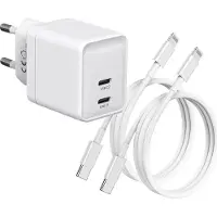 Phreeze Oplader set geschikt voor iPhone 11 12 13 14 15 16 17 - 2x usb C naar Lightning Kabel 2 Meter Kunststof - Usb C Adapter 35w GaN - Usb C Oplader 2 Poorten - Power Delivery PPS