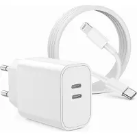 Phreeze 35w Oplader usb C 2 Poorten geschikt voor iPhone 14 13 12 11 X XR XS - Lightning naar usb-C - 1 Meter - Power Delivery - Dubbele usb C Snellader - GaN usb C Adapter