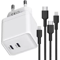 Phreeze Oplader geschikt voor iPhone 12 13 14 Pro Pro Max en iPad Air 2017 2018 2019 2020 - 2x Lightning naar usb-C Kabel 1M - Snellader