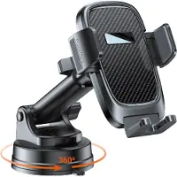 Phreeze Telefoonhouder Auto Dashboard - 360 Graden Draaibare Zuignap-Voet - Sterke Grip - Met Drukknop - Voor Dashboard, Raam en Voorruit - Universeel - Zwart