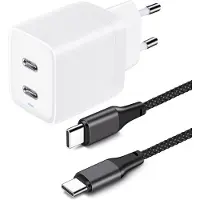 Phreeze 45w usb C Power Adapter met 2 usb C Poorten + 1x Nylon usb C naar usbC Kabel -1 Meter - Geschikt voor iP15,Pro,Max,S24,S23,S22 Snellader