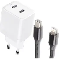 Phreeze Lange snellader 2 poorten geschikt voor Lightning (iPhone 14/13/12) - 45w Snellader - Usb-C Power Adapter - 2 Meter