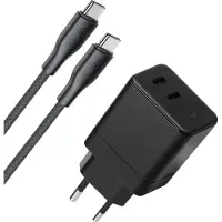 Phreeze 35w GaN usb-C Adapter met usb-C naar usb-C Kabel - 1 Meter - Super Fast Charger - Power Delivery 3.0 - Usb-C Lader met 2 Poorten