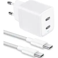 Phreeze Dual usb-C Power Adapter Set - Usb-C - 1 Meter - Usb-C naar usb-C Kabel - Nylon - Snellader - Universeel