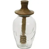 Meander honingpot - deksel van hout - druppelaar - honinglepel - glas -