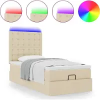 vidaXL Ottoman bed met matras en LED's 90x190cm stof crèmekleurig