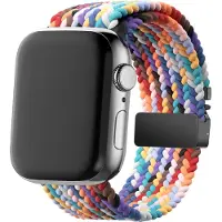 Bandz Gevlochten nylon band met Parachute sluiting - geschikt voor Apple Watch (Series 12/11/10), (SE 3/2/1), (Series 9/8/7/6/5/4) - 38/40/41/42mm - iWatch nylon bandje (regenboog/pride)