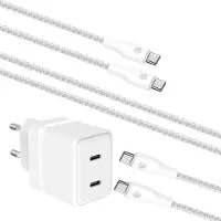 Phreeze Snellader 2 Poorten met usb-C Kabel 1 Meter - Super Fast Charger - 35w - Geschikt voor Samsung Galaxy S24, S23, S22, S21, S20, Fold, Flip, Ultra Plus