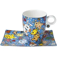 Goebel - Mauro Bergonzoli | Kop en schotel Magic Bunny Explosion | Porselein - 19cm - 400ml