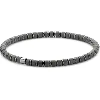 Frank 1967 7FB-0599 Kralen Armband - Heren - Beads - 4 x 2 mm - Mat Agaat - Staal - Rekbaar - 19 cm - Antraciet