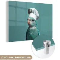 MuchoWow Glasschilderij 180x120 cm - Schilderij acrylglas - Parkiet - Vogel - Koksmuts - Cute - Foto op glas - Muurdecoratie woonkamer - Wanddecoratie slaapkamer - Schilderijen