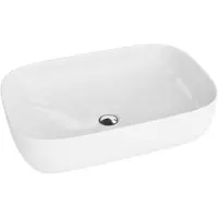 Domino Opzetwastafel ALAVA Keramische Wastafel voor Badkamer en Gastentoilet - 600x385x145 mm - Wit Hoogglans - Wasbak met dunne rand - Keramik Waskom opbouw zonder kraangat en zonder overloop