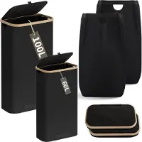 Phreeze Wasmanden Set - 60L + 100L - 2 Stuks - Wasmand met Deksel - Wassorteerder - Opbergmand - Mand Vuile Was - Zwart