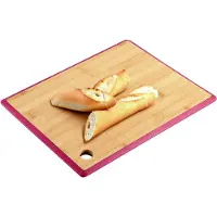Kesper Keuken voedsel bereiden snijplank - 35 x 26 cm - bamboe hout - rode rand - luxe versie