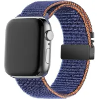 Bandz Nylon band 'Classic' met Parachute sluiting - geschikt voor Apple Watch Series 1/2/3/4/5/6/7/8/9/10/11/SE/SE2/SE3/Ultra - iWatch nylon bandje voor grote maten: 44mm/45mm/46mm/49mm (donkerblauw)