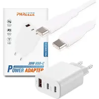 Phreeze Usb adapter 3 poorten + usb C kabel 2 meter - Oplader voor telefoon / tablet / laptop / e-reader - Snellader - 30w oplader