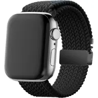 Bandz Gevlochten nylon band met Parachute sluiting - geschikt voor Apple Watch Series 1/2/3/4/5/6/7/8/9/10/11/SE/SE2/SE3/Ultra (2/3) - iWatch nylon bandje voor grote maten: 44mm/45mm/46mm/49mm (zwart)