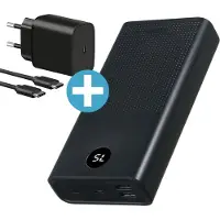 Phreeze Powerbank 30000 mAh + USB C Power Adapter 20W - 3 OUT Poorten - 18W/20W/22.5W - Super Fast Charger - 3x Opladen - Powerbanks 30.000 - Zwart