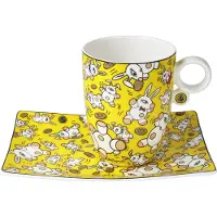 Goebel - Mauro Bergonzoli | Kop en schotel Magic Bunny Gold | Porselein - 19cm - 400ml