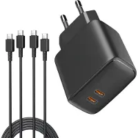 Phreeze Usb C Snellader 2 Poorten met 2x usb-C Kabel 1 Meter - 2 usb-C Poorten - Ultra Sterk - 35w GaN Technologie - Geschikt voor A54, S23, Tablet A8 en meer