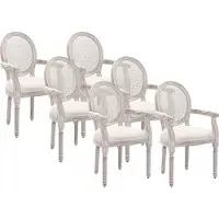 Vente-unique Set van 6 stoelen met armleuningen - Riet, stof en heveahout - Beige - ANTOINETTE