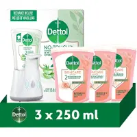 Dettol Automatische Zeepdispenser + Navulling Handzeep Rozenwater & Sheaboter (Skincare) 250ml - 3 stuks - Voordeelverpakking