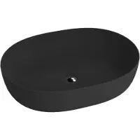 Domino BLAS BLACK - Opzetwastafel 59,5x43 cm - Mat Zwart - Ovaal - Dunne rand - Zonder kraangat - Keramiek