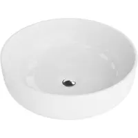 Domino Opzetwastafel CORDOBA Rond Keramische Wastafel voor Badkamer en Gastentoilet - 415x415x135 mm - Wit Hoogglans - Wasbak met dunne rand - Keramik Waskom opbouw zonder kraangat en zonder overloop