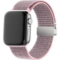 Bandz Nylon band 'Classic' met Parachute sluiting - geschikt voor Apple Watch Series 1/2/3/4/5/6/7/8/9/10/11/SE/Ultra (2/3) - iWatch nylon bandje voor grote maten: 44mm/45mm/46mm/49mm (pink sand)
