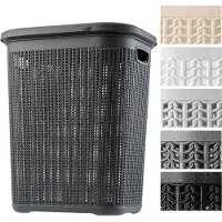 Kadax Wasmand, 50L, multifunctionele wasmand met deksel - lichte wasverzamelaar, wassorteerder van kunststof, voor badkamer, vuile kleding, speelgoed, wasmand - Antraciet