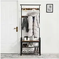 Phreeze Kapstok met Schoenenrek - Garderoberek met Kapstok - Industrieel Schoenenrek met Bank - Garderoberek met Schoenenbank, Kapstok en Schoenenrek 72x33,7x183 - Houten Schoenenrek