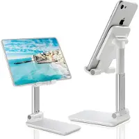 Phreeze Telefoonhouder Bureau - Telefoonstandaard - Opvouwbaar - Verstelbaar - Anti Slip - Voor Bureau en Bed - Universeel - Wit