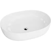 Domino Opzetwastafel BLAS Ovaal Keramische Wastafel voor Badkamer en Gastentoilet - 595x430x135 mm - Wit Hoogglans - Wasbak met dunne rand - Keramik Waskom opbouw zonder kraangat en zonder overloop