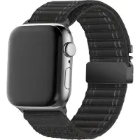 Bandz Nylon band 'Deluxe' met Parachute sluiting - geschikt voor Apple Watch Series 1/2/3/4/5/6/7/8/9/10/11/SE/Ultra - iWatch nylon bandje voor grote maten: 44mm/45mm/46mm/49mm (zwart)