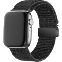 Bandz Nylon band 'Classic' met Parachute sluiting - geschikt voor Apple Watch Series 1/2/3/4/5/6/7/8/9/10/11/SE/SE2/SE3 - iWatch nylon bandje voor kleine maten: 38mm/40mm/41mm/42mm (zwart)