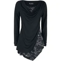 Black premium by emp Shirt met lange mouwen - Black Long-Sleeve Shirt with Waterfall Neckline and Print - XS tot 5XL - voor Vrouwen - zwart | Maat XL