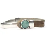 Qoss Taupe Armband Gwen Groene Bol - Maat S