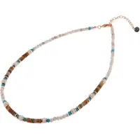 Go Dutch Label Ketting met Steentjes Turquoise / Crème