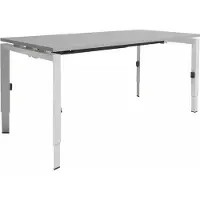 Schaffenburg Linesto N3 bureau, hoogte instelbaar (65-85cm) met 140x80cm Honey Castello zwevend 25mm blad en aluminium (RAL9006) vierpoot N-frame (poot driehoekig 50x50x75 mm.), (met geïntegreerde kabelgoot)