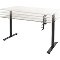Schaffenburg Dextro slinger zit/sta 160x80cm, hoogte verstelbare werkplek dmv slinger, T-poot frame. Frame kleur zwart (RAL9005) en blad Honey Castello