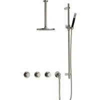 Hotbath Cobber X IBSX70 inbouw regendoucheset met staafhanddouche aan glijstang en 25cm ronde hoofddouche aan 30cm plafondarm geborsteld nikkel