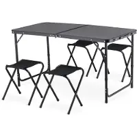 Outtec Campingtafel met 4 Stoelen - 120 x 60 cm - in Hoogte Verstelbaar Kleine Tafel, Klaptafel, Balkontafel, Tafel - voor Camping, Balkon, Tuin, Strand