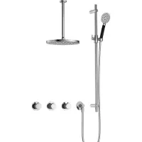 Hotbath Cobber X IBSX70 Inbouw Doucheset - Ronde Handdouche - 25cm Hoofddouche - 30cm Plafondbuis - Glijstang - Chroom - Messing - Kranen, - Kranen, Douchekranen, Douchesets, Inbouw douchesets