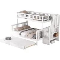 Merax Stapelbed met Extra Uitschuifbaar Bed - Trap en Opbergruimte - 90x200 cm en 140x200 cm - Houten Lattenbodem - Kinderbed - Wit